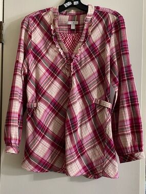 Fashion Bug Pink and Cream Plaid Button-Up Top